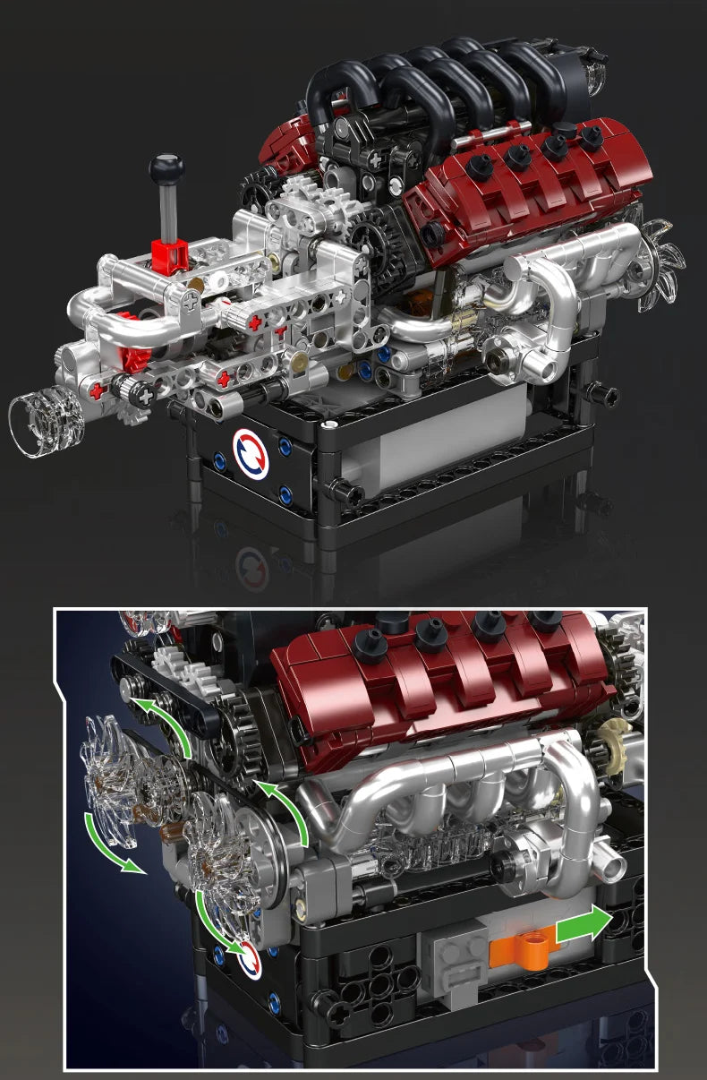 Mould King 10227 juguetes técnicos de motor de coche, motor motorizado V8