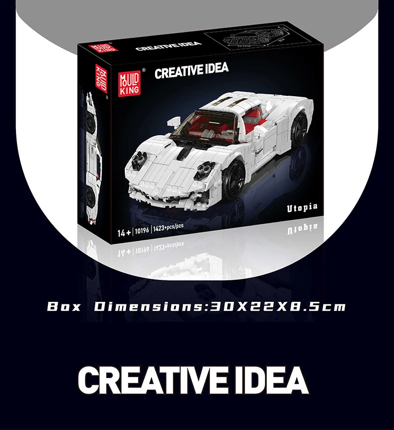 Mould King 10196, coches de juguete técnicos, coche de carreras deportivo Utopia blanco