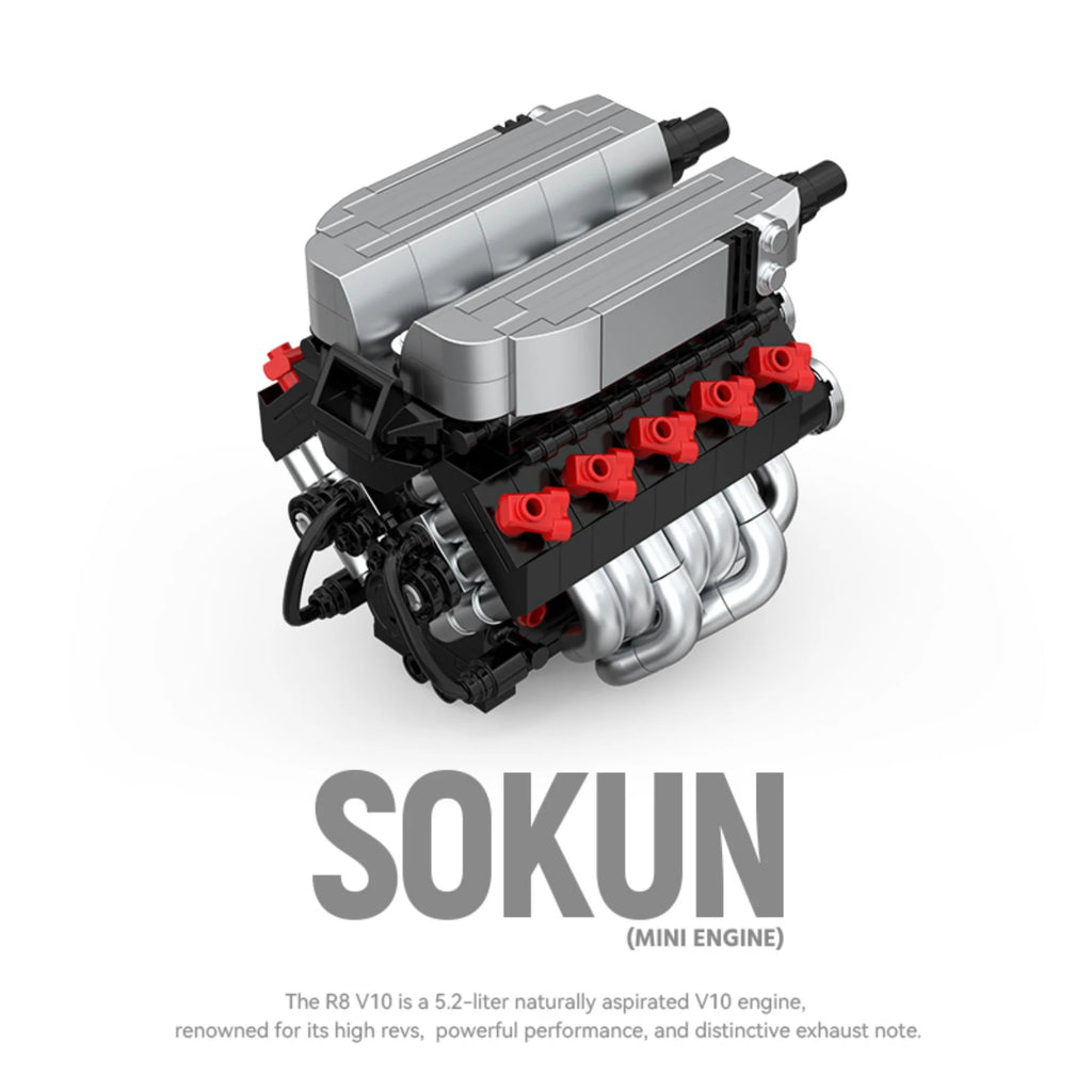 Bloques de Construcción de Motor R8V10, 392 Piezas, PB8869D, Superauto Técnico SOKUN, Ladrillos Decorativos de Motor de Vehículo