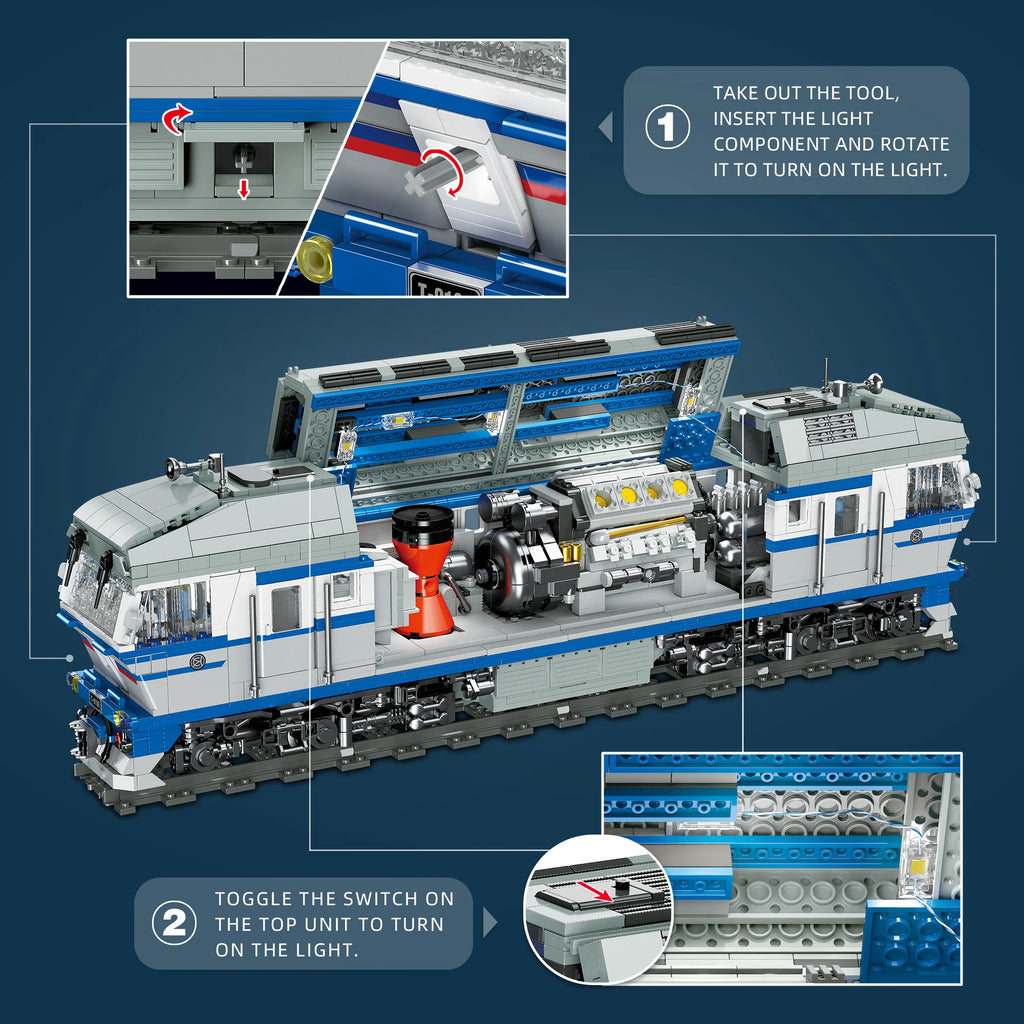 Jiestar JJ9259 Locomotora Diésel TEP70 Tren Ferroviario con Luz, Kit de Construcción de Modelos