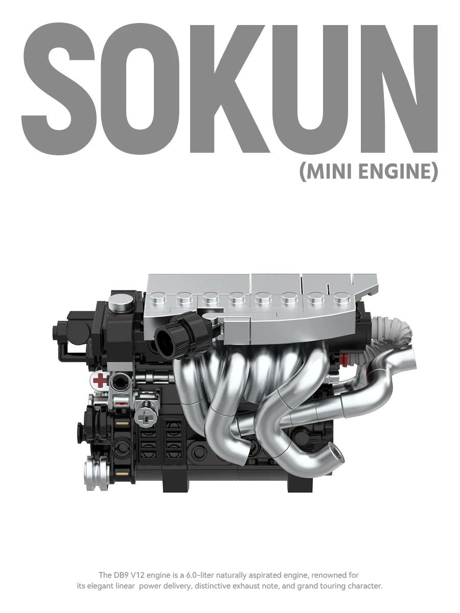 375 Piezas de Bloques de Construcción de Motor DB9V12 PB8869C, Superauto Técnico SOKUN