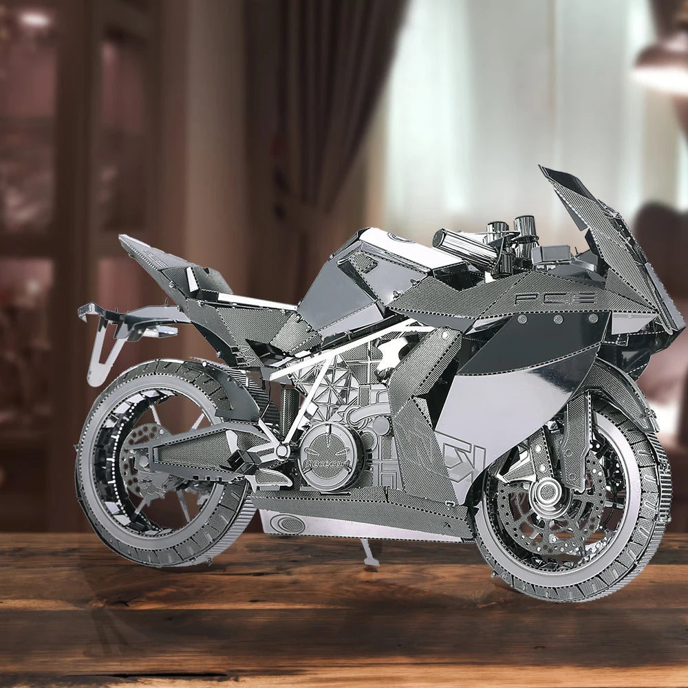 Piececool-rompecabezas de Metal 3D modelo de ensamblaje de motocicleta de plata