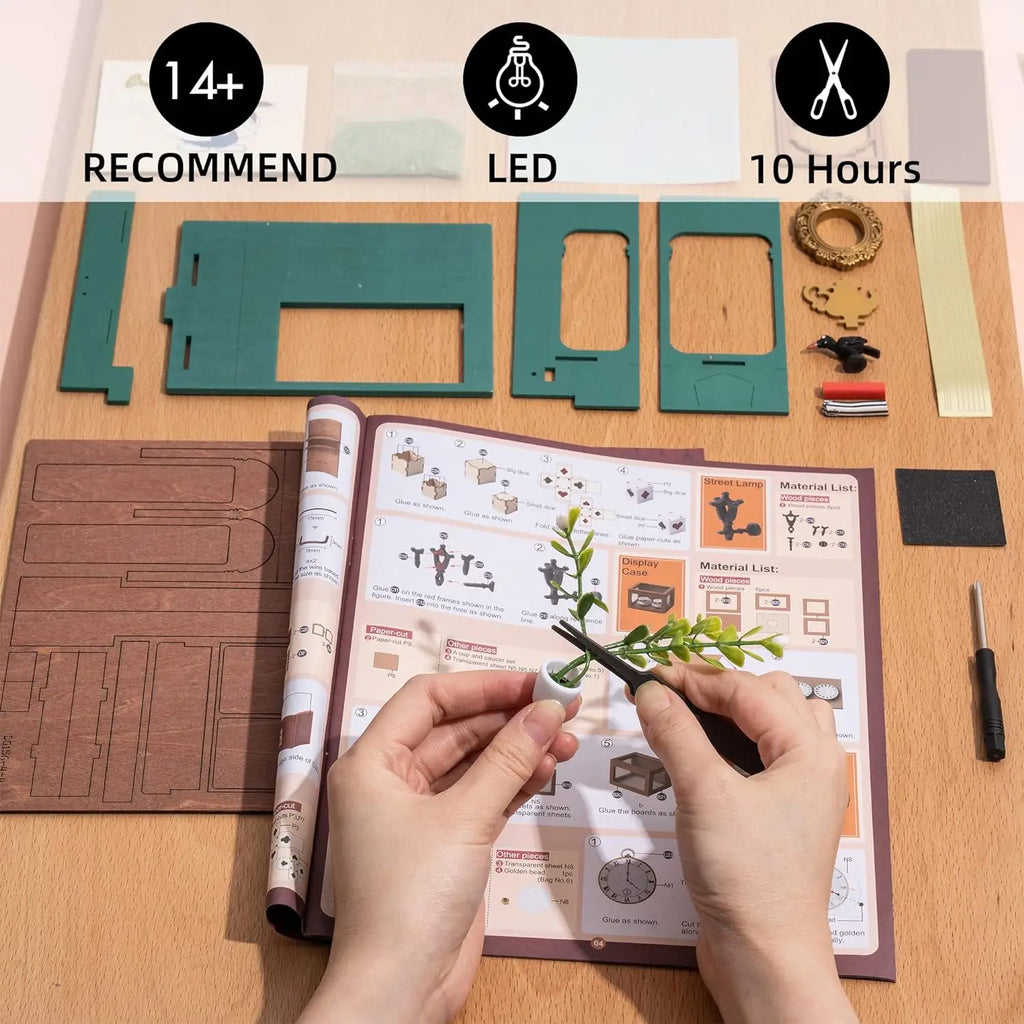 Robotime Rolife-casa de muñecas educativa, Kit de casa en miniatura DIY, casa de muñecas de madera, tienda de té de Alicia, regalos para niñas