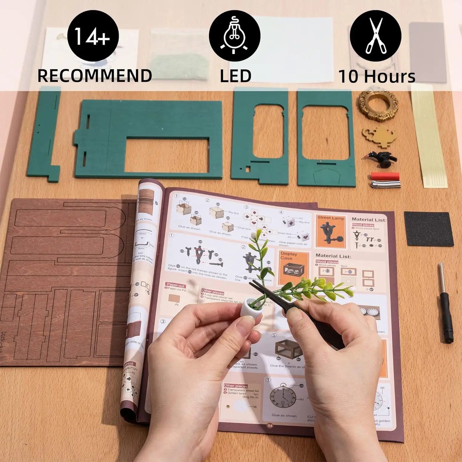 Robotime Rolife-casa de muñecas educativa, Kit de casa en miniatura DIY, casa de muñecas de madera, tienda de té de Alicia, regalos para niñas