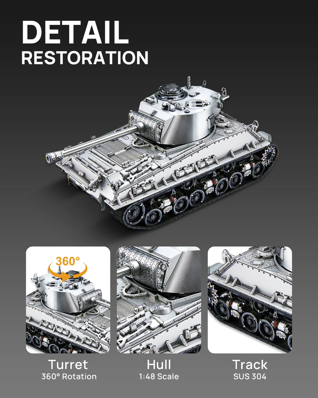 Piececool-rompecabezas de Metal 3D M4 Sherman, tanque medio