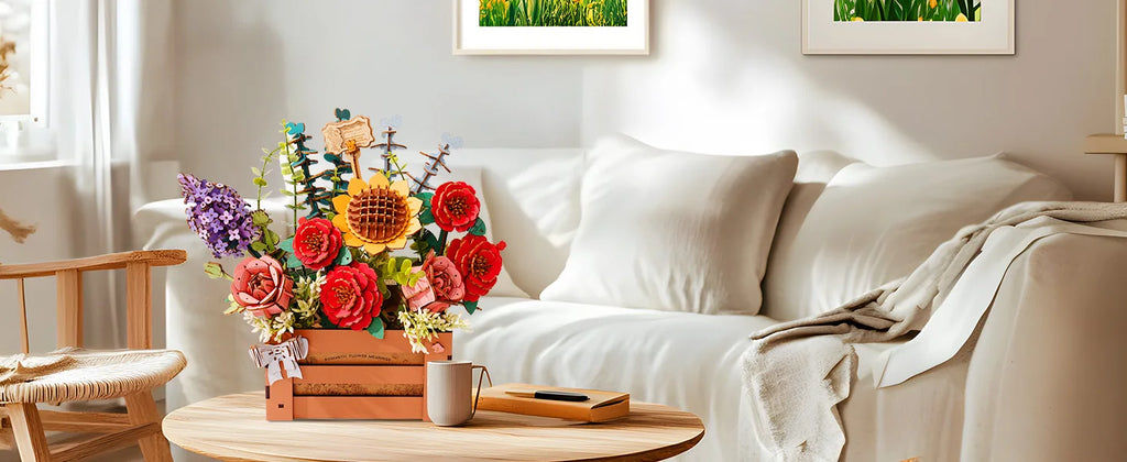 Robotime-rompecabezas de madera 3D de flores, Kits de modelos de ramo Artificial, Kit de construcción de rompecabezas de madera para mujer, cumpleaños del Día de San Valentín