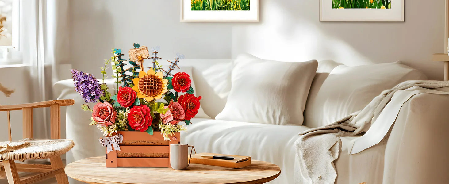Robotime-rompecabezas de madera 3D de flores, Kits de modelos de ramo Artificial, Kit de construcción de rompecabezas de madera para mujer, cumpleaños del Día de San Valentín