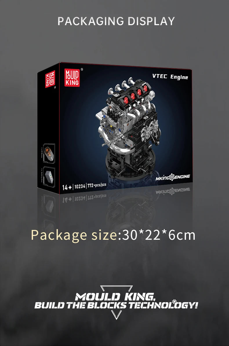 Mould King 10234 juguetes técnicos de motor de coche, conjunto de bloques de construcción de motor VTEC motorizado