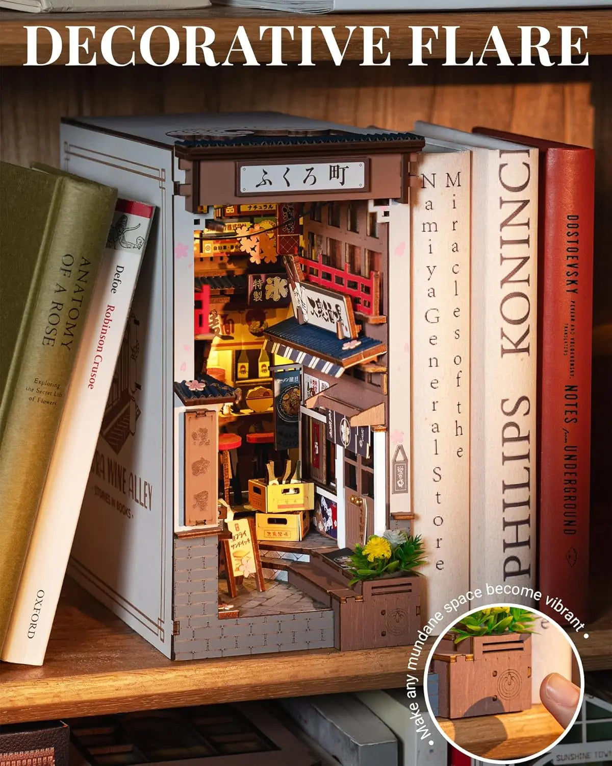 Robotime Sakura Wine Alley DIY Booknook con luces DIY casa de muñecas en miniatura Kit 3D rompecabezas de madera sujetalibros estantería decoración regalo
