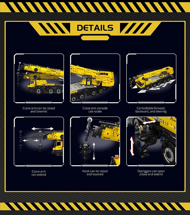Mould King 17073 17074 coche técnico de juguete Control remoto LTM 1110 grúa montaje de bloques de construcción