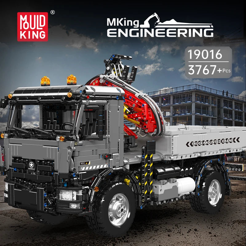 Mould King 19016, coche de juguete técnico, grúa montada en camión RC