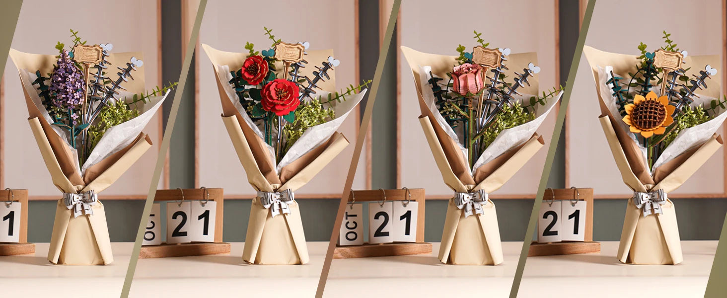 Robotime Rowood Ramo de flores de madera Rompecabezas de madera 3D Kits de manualidades de madera para adultos Decoración del hogar