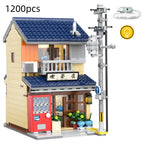 Bloques de construcción con caja de embalaje juguete de ladrillos para armar Casa de la tienda de té japonesa de ciudad con LED