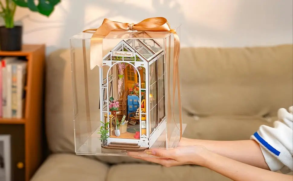 Robotime-Kit de construcción 3D de cobertizo de jardín para adultos, Kit de construcción de casa en miniatura con muebles y lámpara LED, rompecabezas