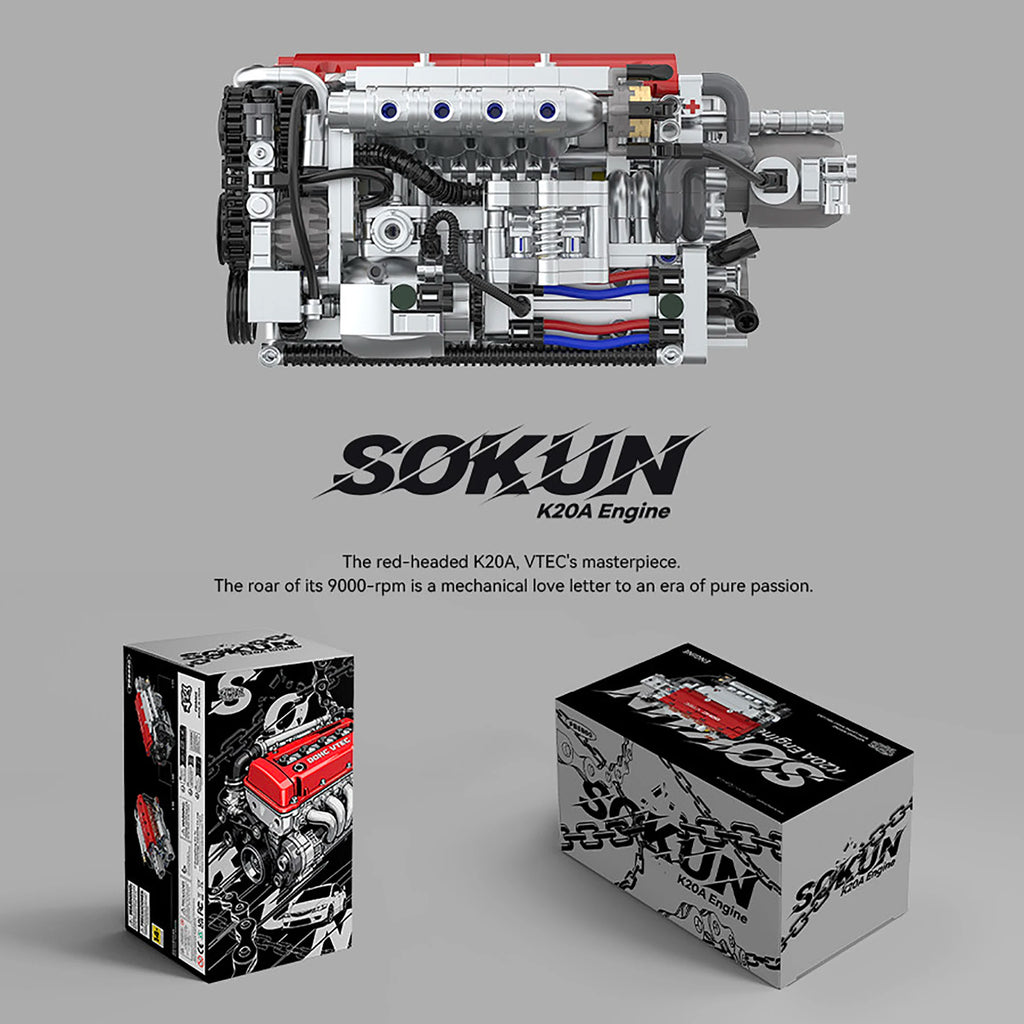907 Piezas de Bloques de Construcción de Motor K20A PB8860, Colección de Adornos de Motor de Vehículo SOKUN