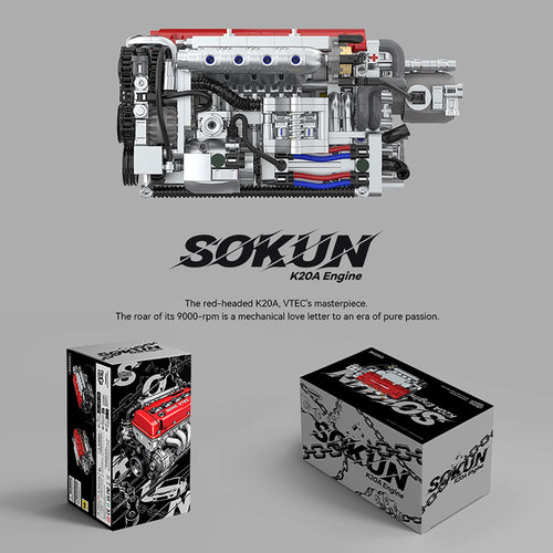 907 Piezas de Bloques de Construcción de Motor K20A PB8860, Colección de Adornos de Motor de Vehículo SOKUN