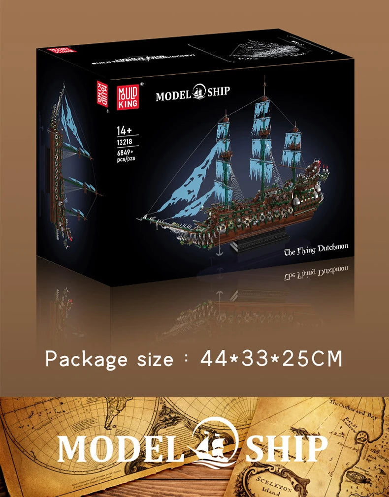 Mould King 13218, barco pirata MOC Flying Ductchman, montaje de bloques de construcción modelo de barco