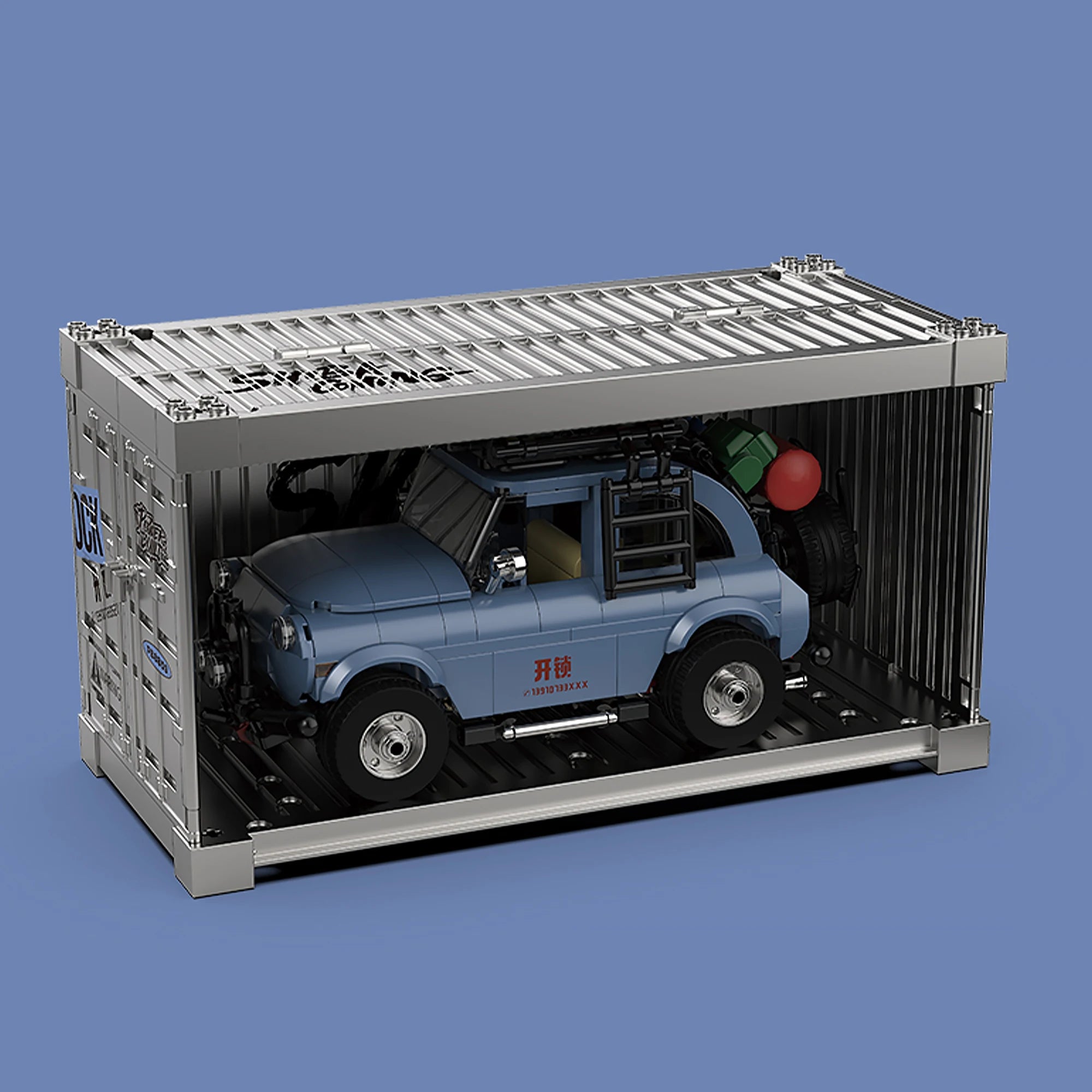427 Uds. Bloques de construcción de automóviles de desbloqueo  Anime azul coche de desbloqueo todoterreno camión vehículo