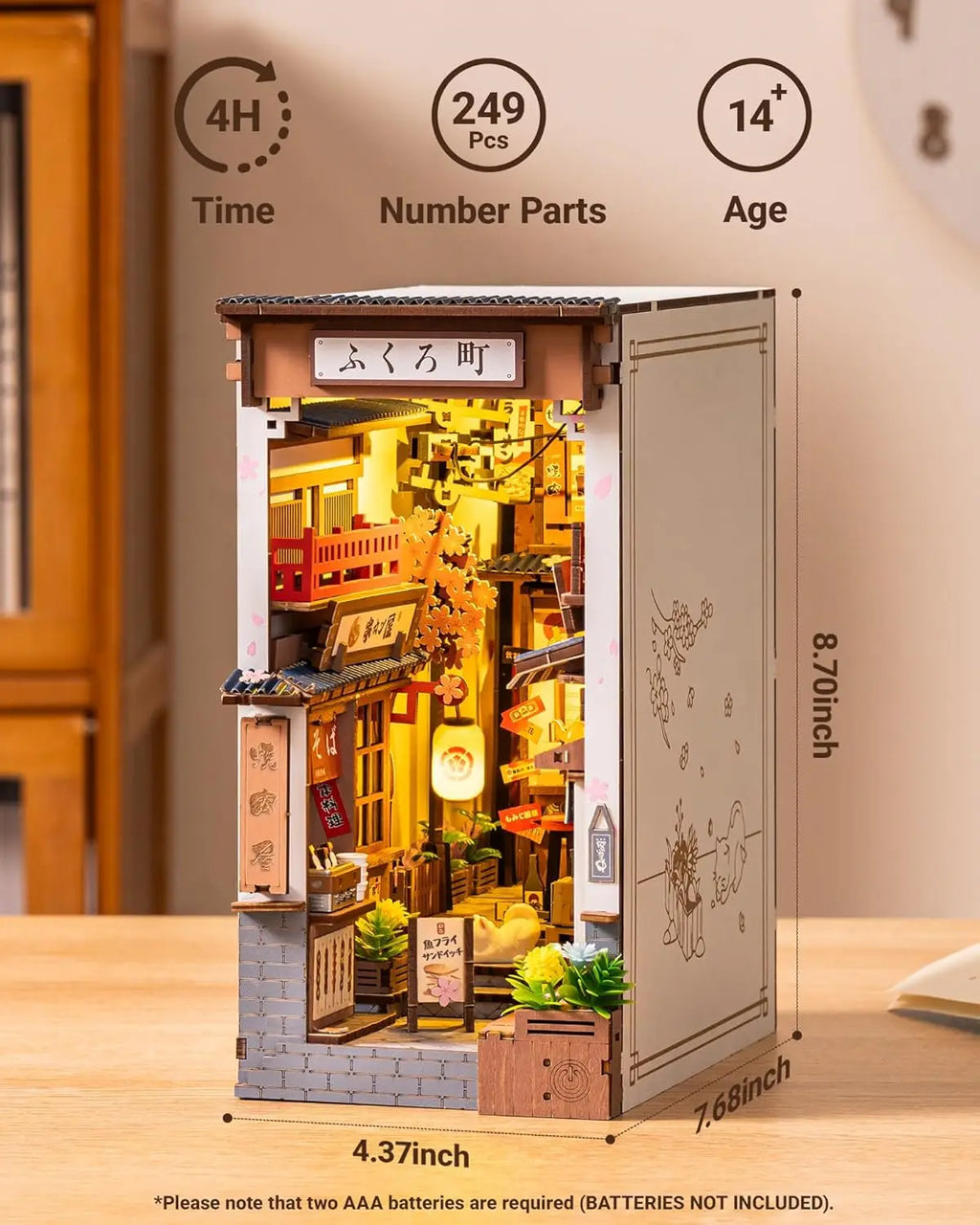 Robotime Sakura Wine Alley DIY Booknook con luces DIY casa de muñecas en miniatura Kit 3D rompecabezas de madera sujetalibros estantería decoración regalo