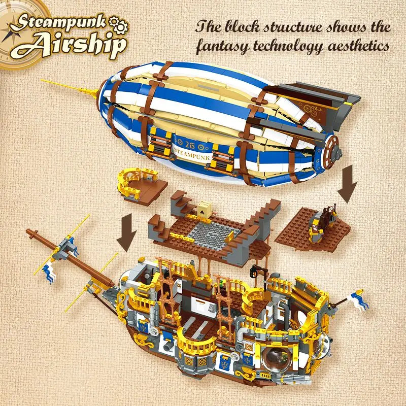 Bloques de Construcción Creativos JIESTAR, Modelo de Dirigible Steampunk, Ladrillos 3D, Barco Pirata de Caballeros