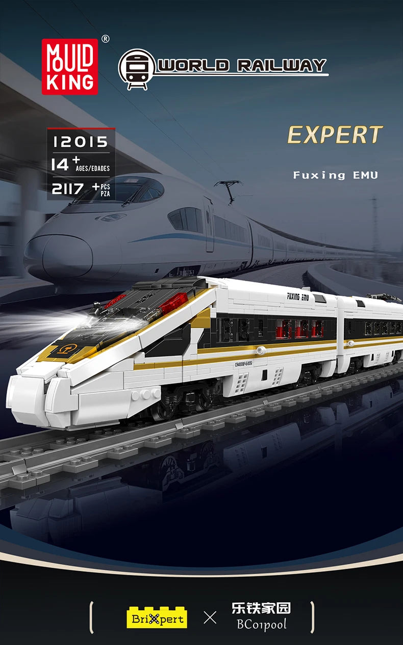 Mould King 12015 Tren técnico de juguete, locomotora RC Fuxing EMU