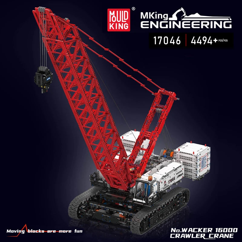 Mould King 17046 juguetes técnicos para coche, Wacker de Control remoto, grúa Crawer 16000, juego de bloques de construcción de ladrillos
