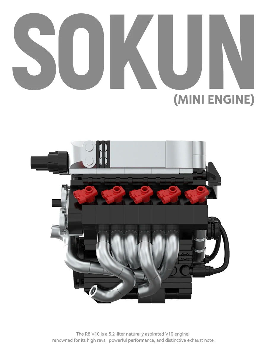 Bloques de Construcción de Motor R8V10, 392 Piezas, PB8869D, Superauto Técnico SOKUN, Ladrillos Decorativos de Motor de Vehículo