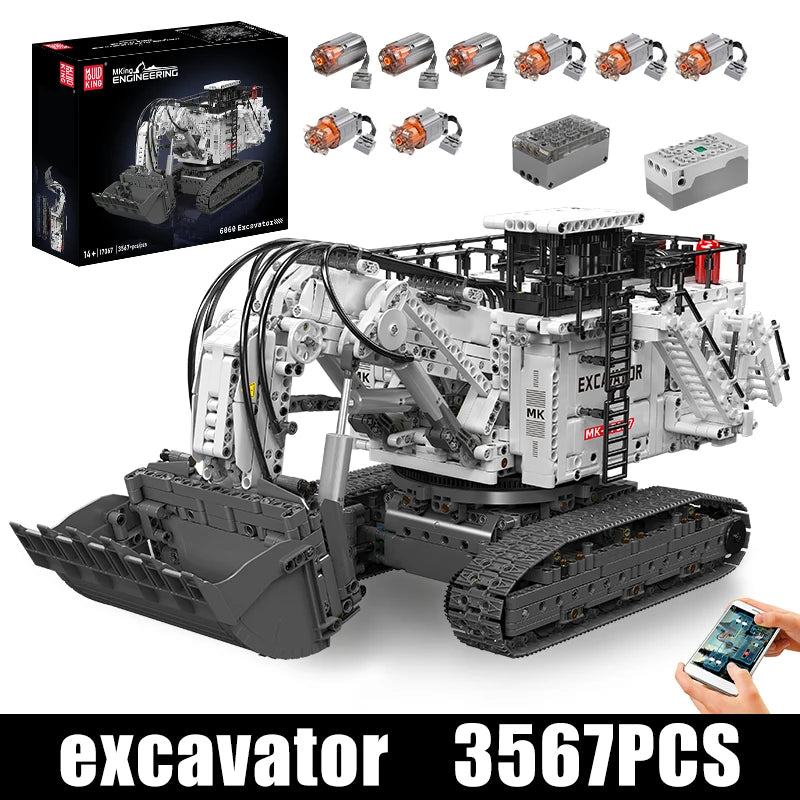 Mould King 17067, coches de juguete técnicos, excavadora RC 6060, bloques de construcción, camión de ingeniería