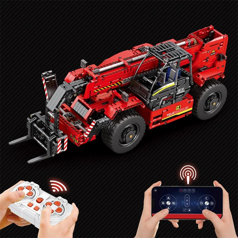 Bloques de construcción de carretilla elevadora telescópica para niños, vehículo de ingeniería urbana, modelo de coche de Control remoto