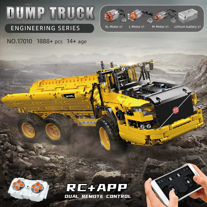 MOULD KING-coche técnico de ingeniería  vehículo de juguete, aplicación RC, camión de basura