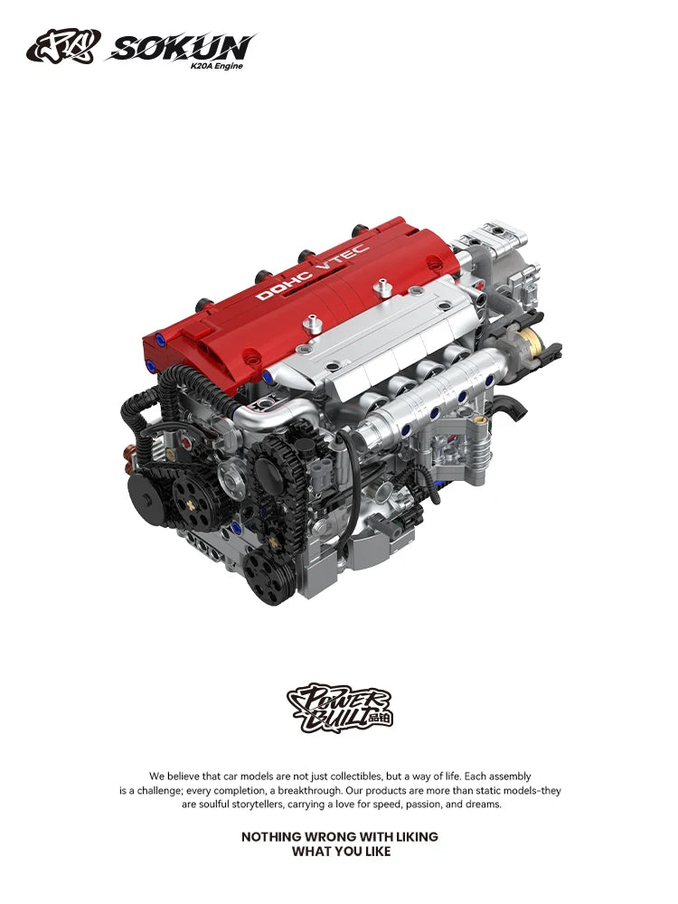 907 Piezas de Bloques de Construcción de Motor K20A PB8860, Colección de Adornos de Motor de Vehículo SOKUN