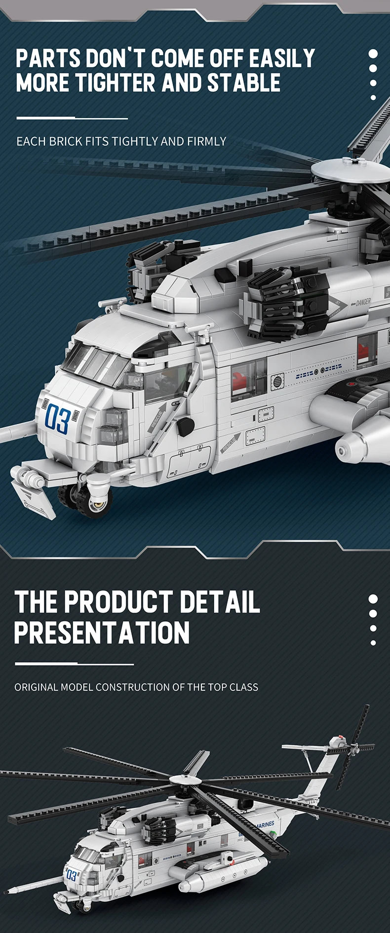 2193 Piezas, Bloques de Construcción del Helicóptero de Transporte CH-53E Sea Stallion, Modelo Militar