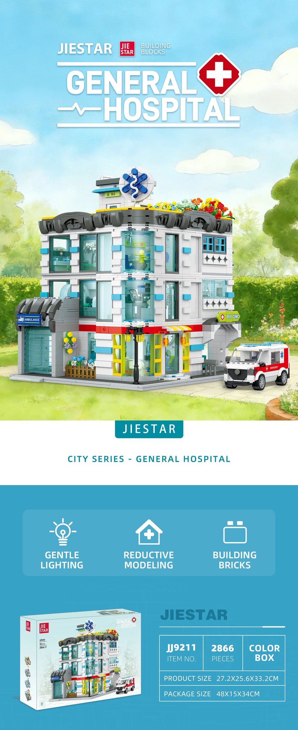 JIESTAR City Hospital Building Blocks Set, 2866 piezas de material ABS con luces LED