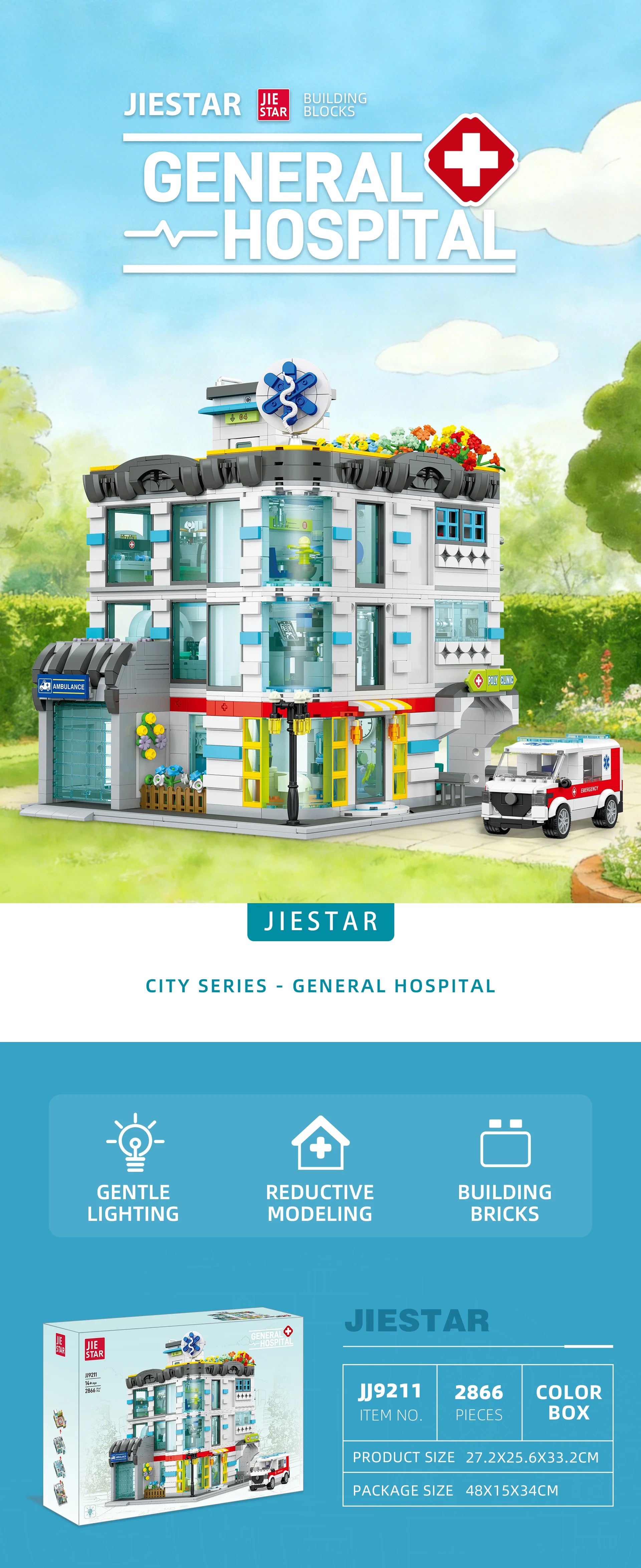 JIESTAR City Hospital Building Blocks Set, 2866 piezas de material ABS con luces LED