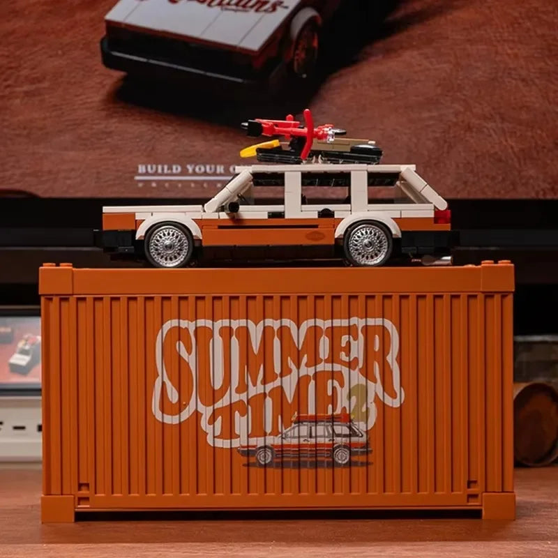 Bloques de construcción MOC Retro para camper, 457 Uds., con caja de exhibición de carro