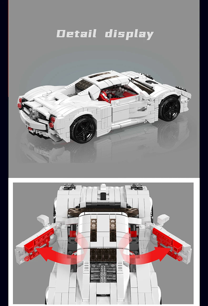 Mould King 10196, coches de juguete técnicos, coche de carreras deportivo Utopia blanco