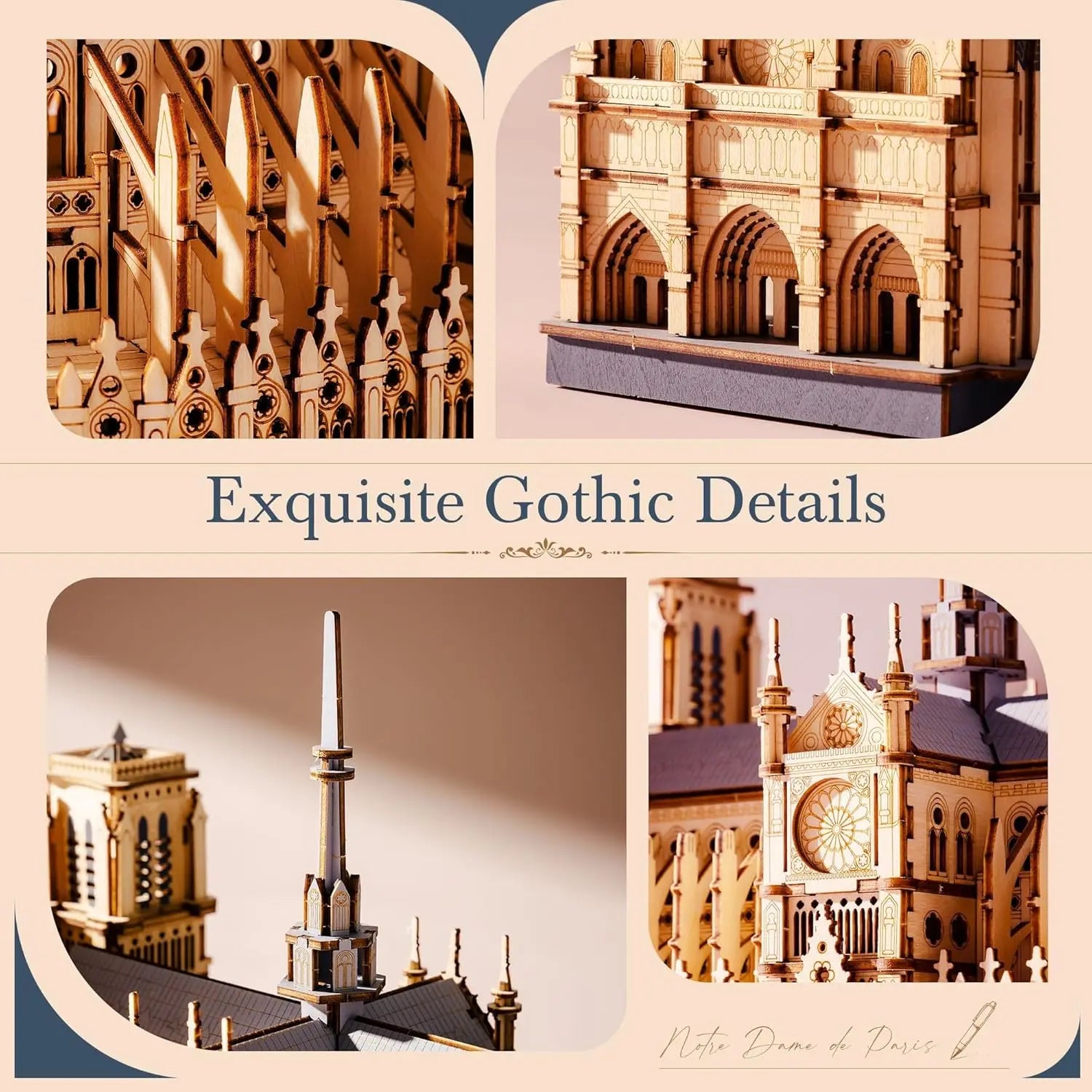 Robotime Rokr rompecabezas 3D catedral de París Kit de modelo de madera para adultos para construir juguetes DIY construcción kits de manualidades regalo Ideal