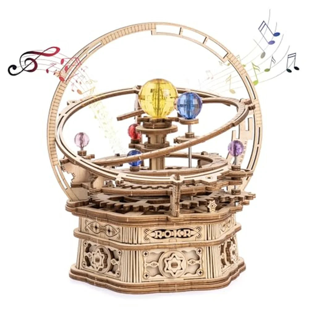 Robotime-caja de música mecánica giratoria de noche estrellada, rompecabezas de madera 3D, modelo de ensamblaje, Kits de artesanía de construcción para niños AMK51