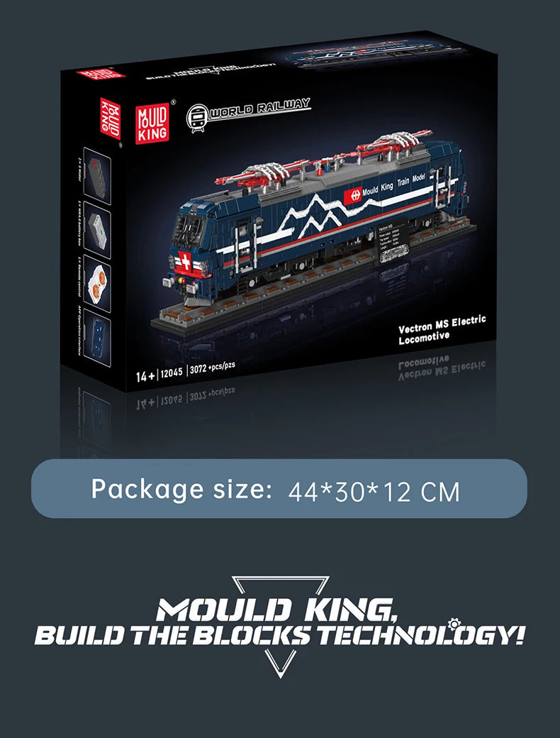 Mould King 12045 Tren técnico de juguete, tren motorizado Vectron MS, bloque de construcción, locomotora RC