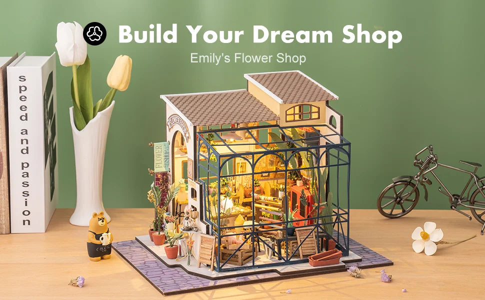 Robotime Mini House DIY Dollhouse Kit with Furnitures Accessories 1:24 Scale Craft Kit  Emily's Flower Shop