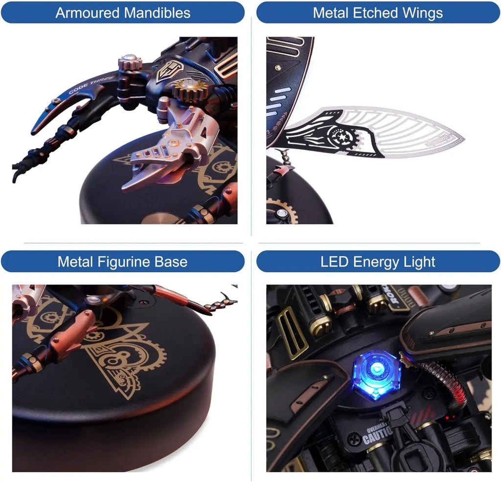 Robotime Rokr-rompecabezas 3D de Metal Stag Beetle, juegos de estilo Punk, regalo de cumpleaños, diseño mecánico de fácil montaje, Juguetes DIY, MI03