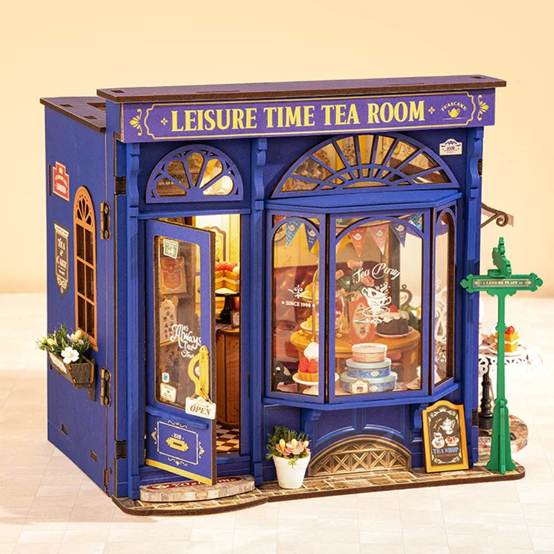 Robotime Rolife tiempo libre salón de té DIY Kit de casa de muñecas en miniatura manualidades pasatiempos increíble regalo para mujeres niños DG171