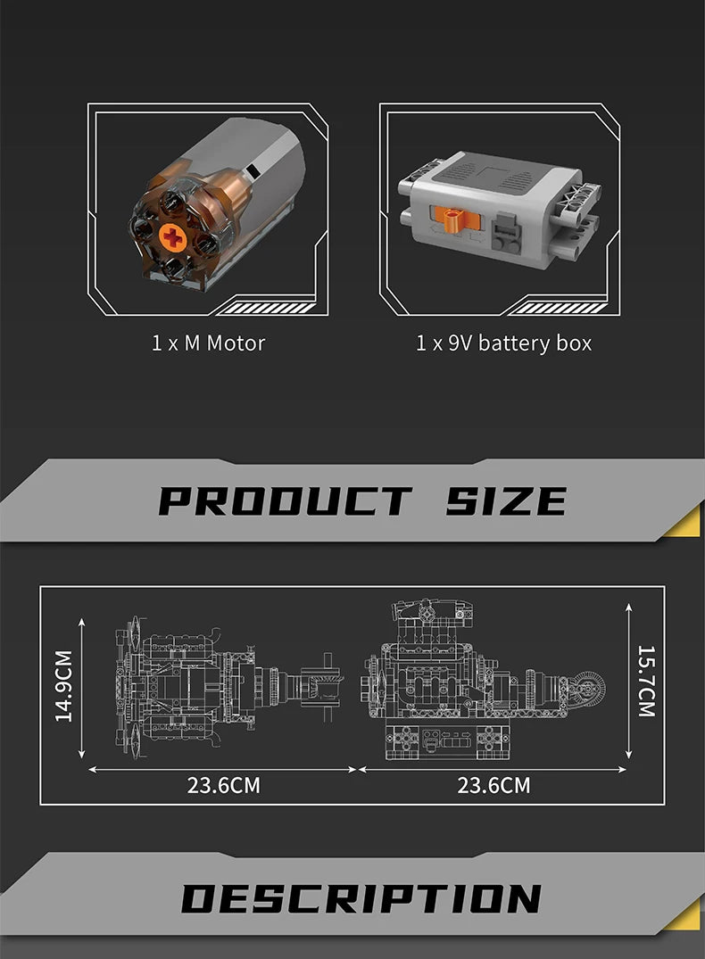 Mould King 10206, pieza técnica de coche, juguetes, coche deportivo motorizado MCL V8, bloques de construcción de motor
