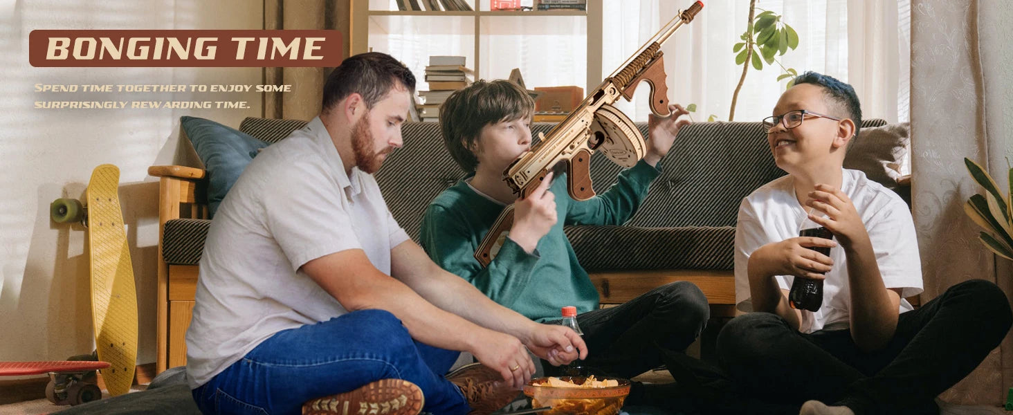 Robotime Rompecabezas de madera 3D Thompson Submetralete Juguete Modelo Kits de construcción con banda de goma para adultos