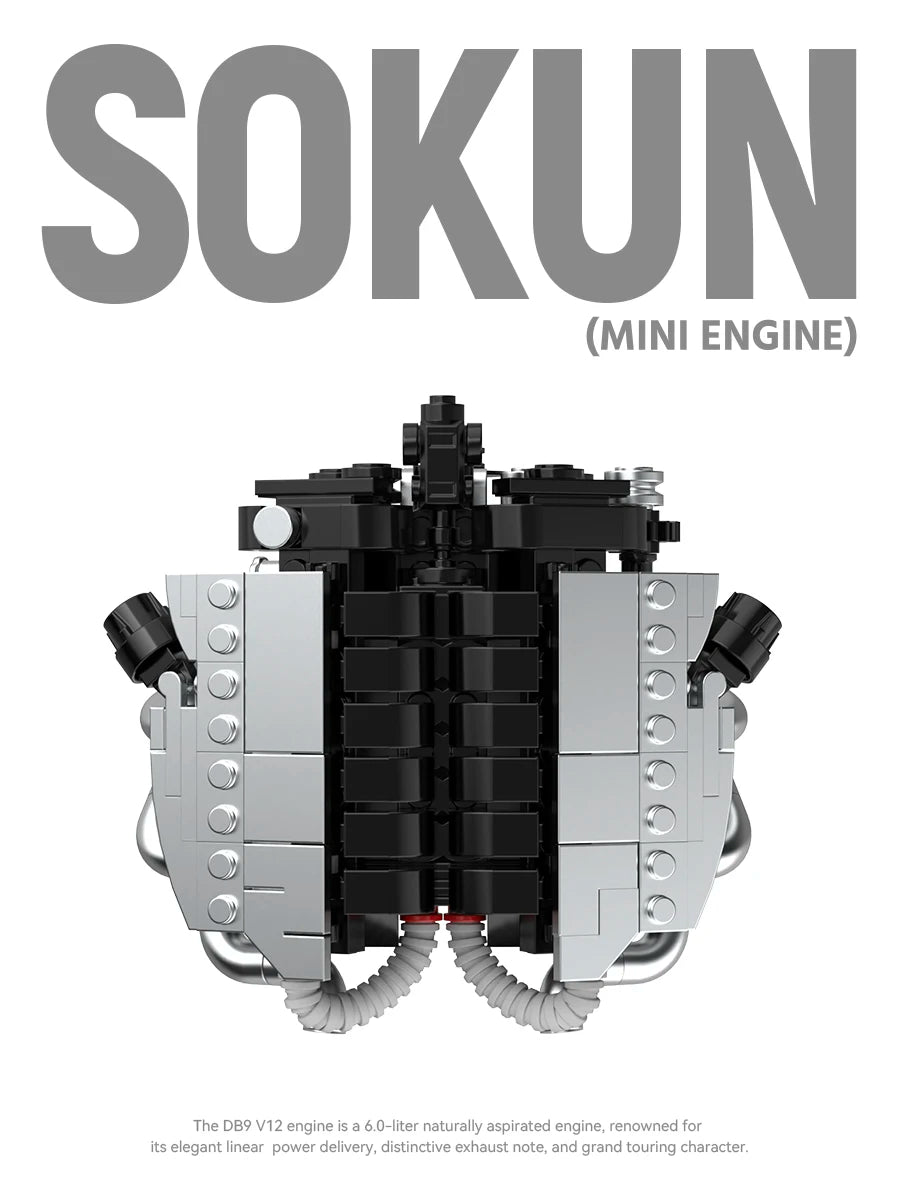 375 Piezas de Bloques de Construcción de Motor DB9V12 PB8869C, Superauto Técnico SOKUN
