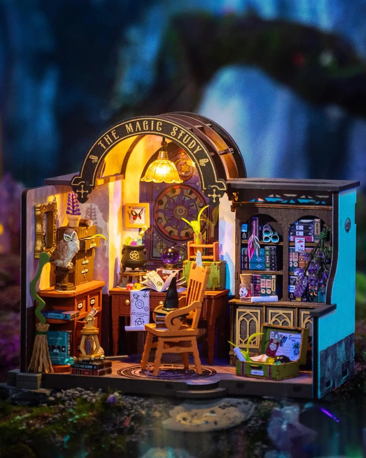 Robotime-Kit de casa en miniatura DIY, kit de estudio mágico con LED y muebles, Kit de construcción de modelo de casa de muñecas de madera, regalo para adultos