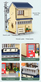 Bloques de construcción con caja de embalaje juguete de ladrillos para armar Casa de la tienda de té japonesa de ciudad con LED