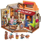 Robotime Kit de casa en miniatura, librería de esquina para casa de muñecas DIY con LED, kits de manualidades para casa de muñecas para adultos, cumpleaños para mujeres y niños