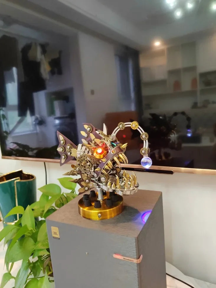 Conjunto DIY de Metal con forma de pez linterna para adultos, rompecabezas 3D de 700 Uds., Kits de modelos de Metal con diseño de pez angular, mecánico Steampunk