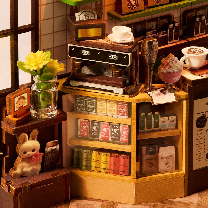 Robotime Rolife Book Nook Kits, Cafetería Navideña, Kit de Casa en Miniatura con Luces, Rompecabezas 3D de Madera, Regalo para Librerías, TGB15